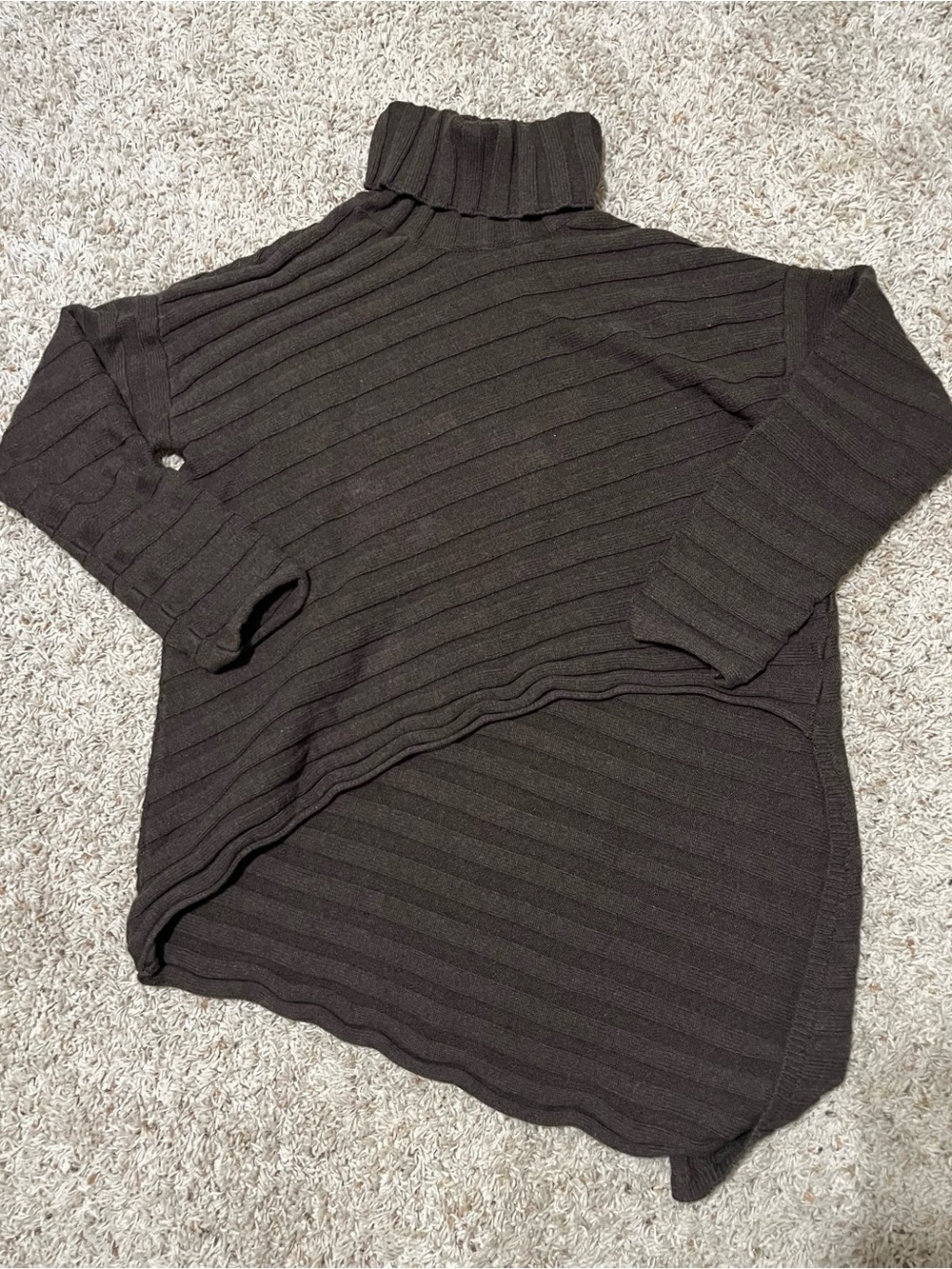 Free Peoplel Beach Chocolate Brown Thick Knit 100% Cotton Asymmetric Sweater Med - Picture 2 of 9